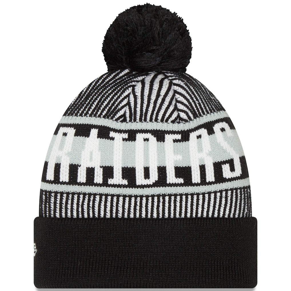 Las Vegas Raiders New Era Striped Cuffed Knit Hat with Pom - Black outlet