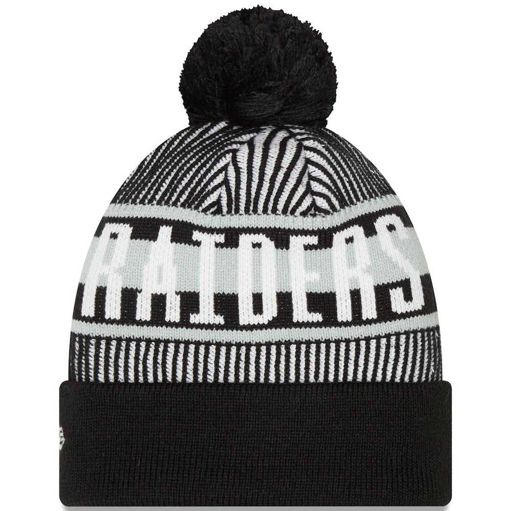 Las Vegas Raiders New Era Striped Cuffed Knit Hat with Pom - Black outlet