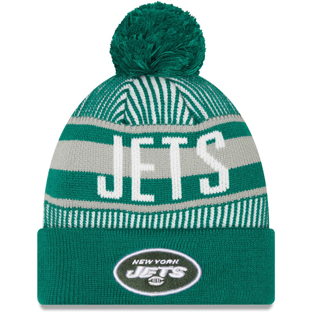 New York Jets New Era Striped Cuffed Knit Hat with Pom - Green sale
