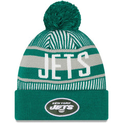 New York Jets New Era Striped Cuffed Knit Hat with Pom - Green sale