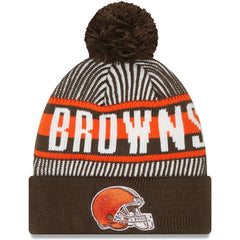 Cleveland Browns New Era Striped Cuffed Knit Hat with Pom - Brown cheap