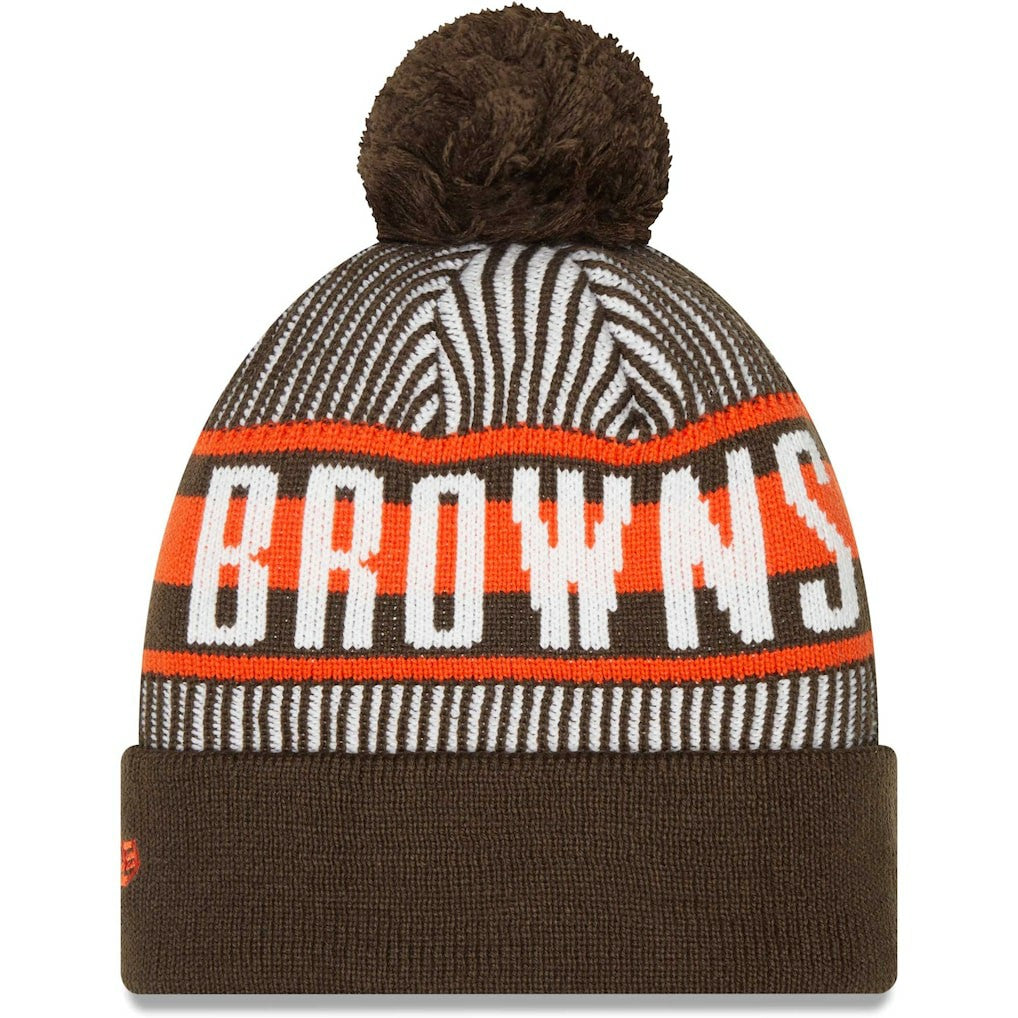 Cleveland Browns New Era Striped Cuffed Knit Hat with Pom - Brown cheap