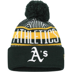 Athletics Youth Striped Cuffed Knit Hat with Pom - Green | New Era