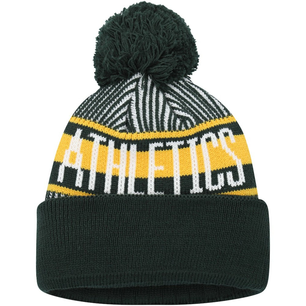 Athletics Youth Striped Cuffed Knit Hat with Pom - Green | New Era