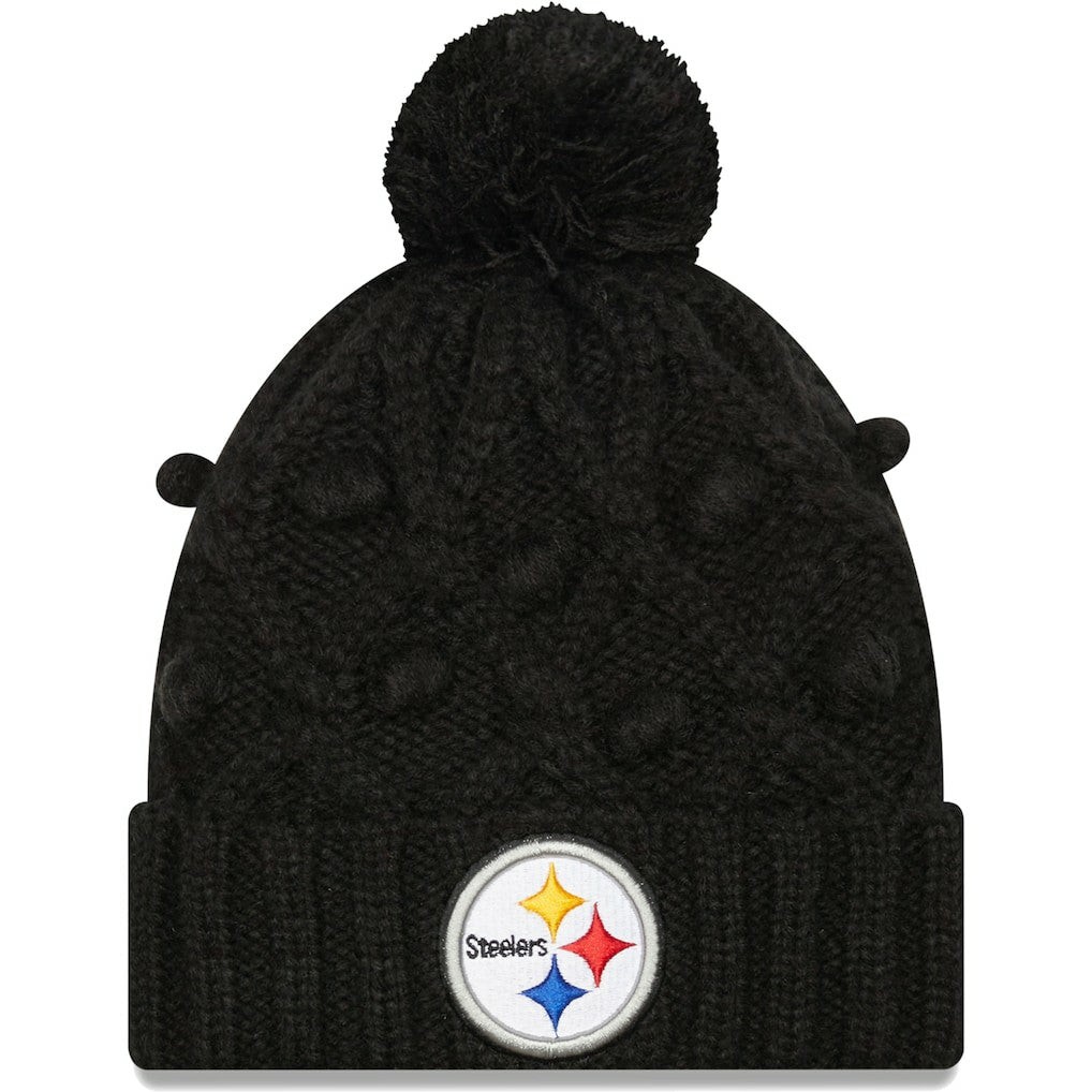Pittsburgh Steelers New Era Girls Youth Toasty Cuffed Knit Hat with Pom - Black sale
