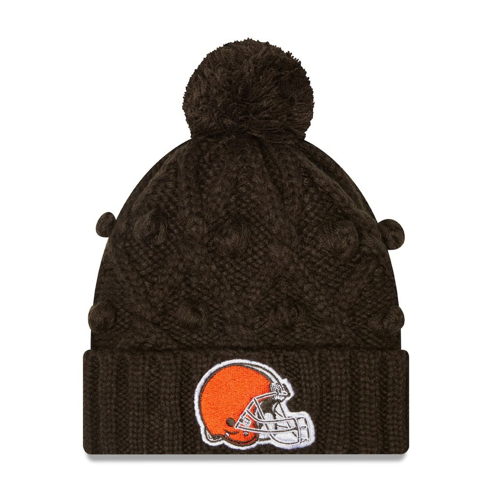 Cleveland Browns New Era Girls Youth Toasty Cuffed Knit Hat with Pom - Brown for sale