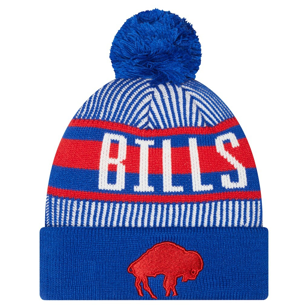 Buffalo Bills New Era Youth Striped Historic Cuffed Knit Hat with Pom - Royal sale