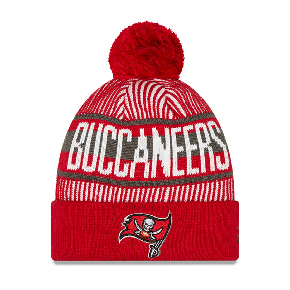 Tampa Bay Buccaneers New Era Youth Striped Cuffed Knit Hat with Pom - Red on sale