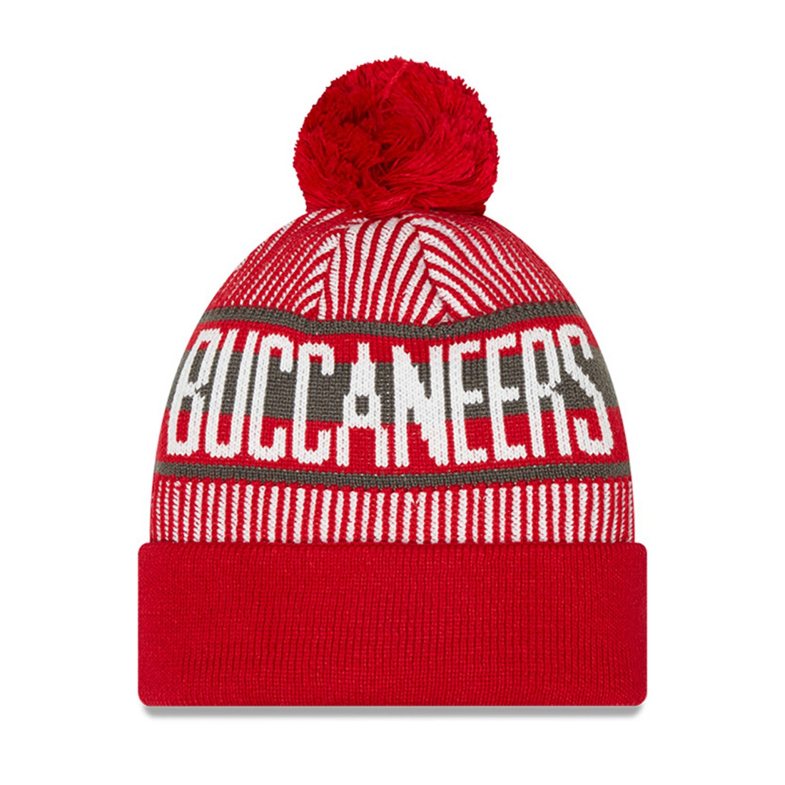 Tampa Bay Buccaneers New Era Youth Striped Cuffed Knit Hat with Pom - Red on sale