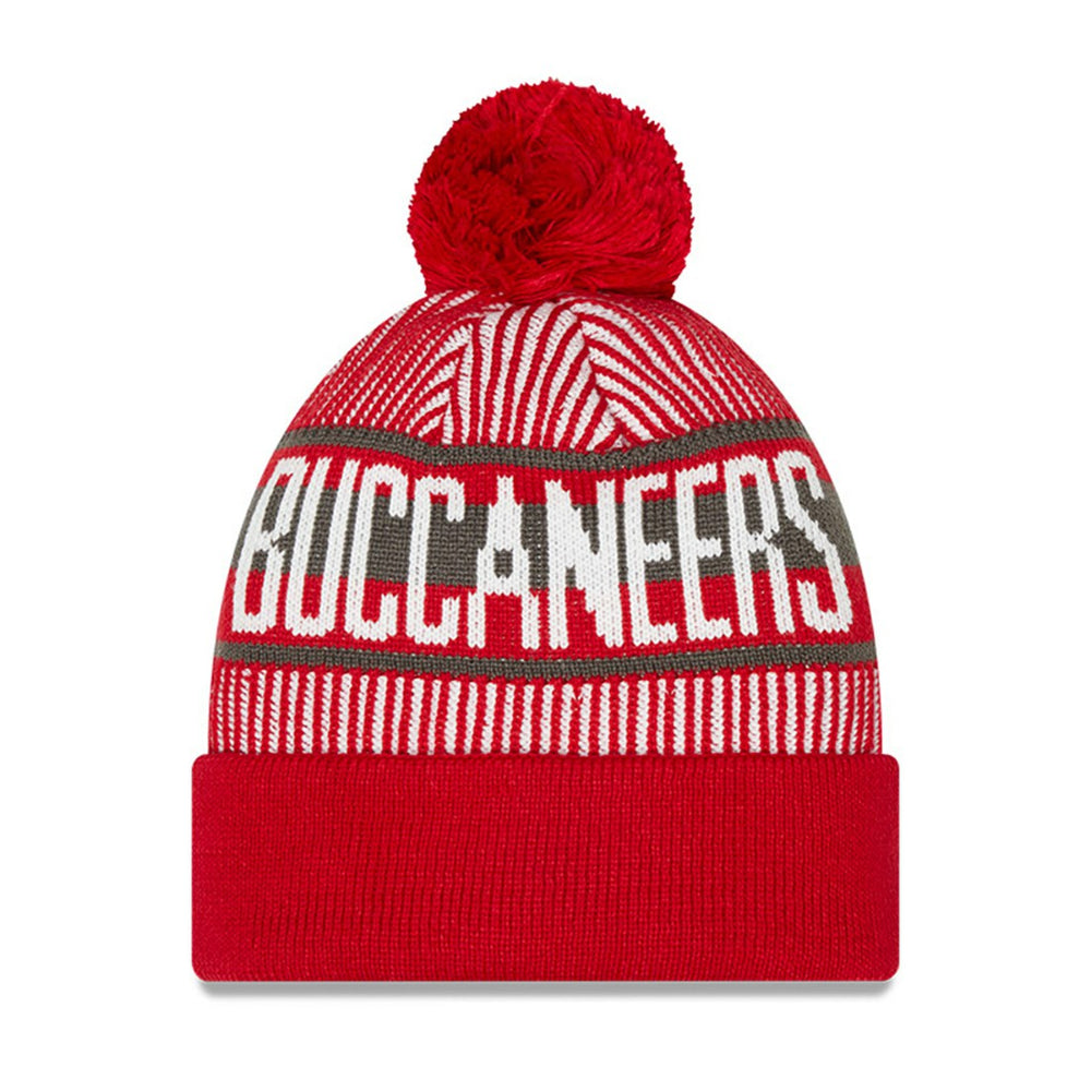 Tampa Bay Buccaneers New Era Youth Striped Cuffed Knit Hat with Pom - Red on sale