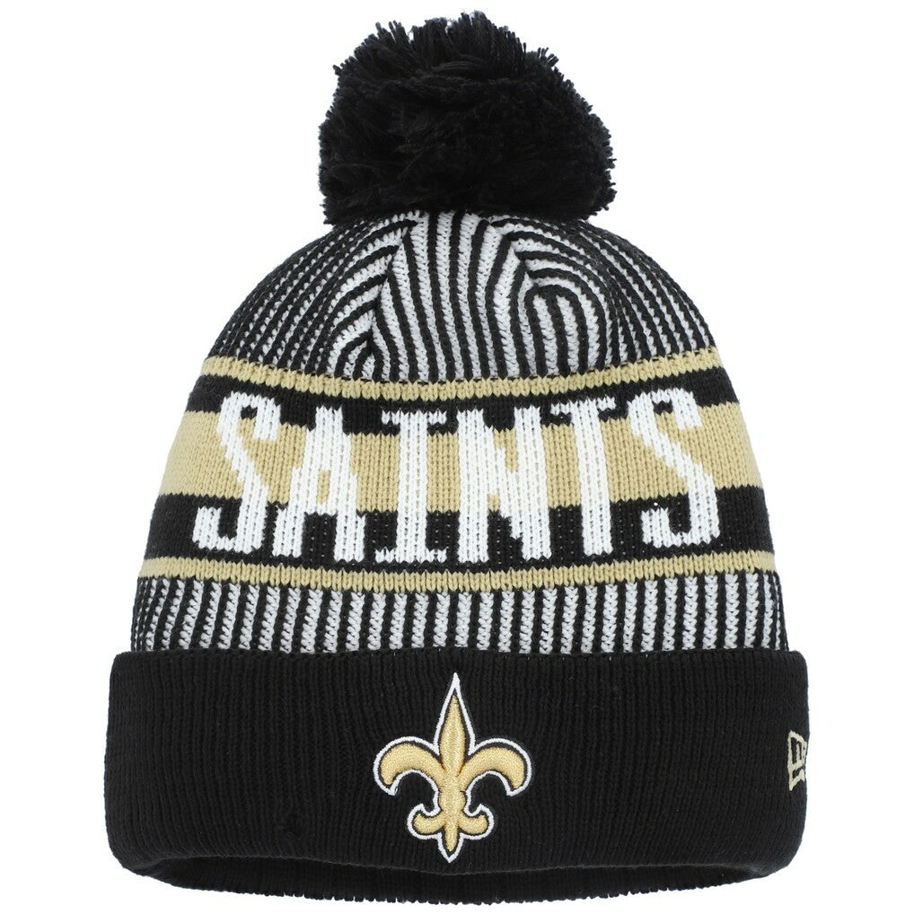New Orleans Saints New Era Youth Striped Cuffed Knit Hat with Pom - Black on sale