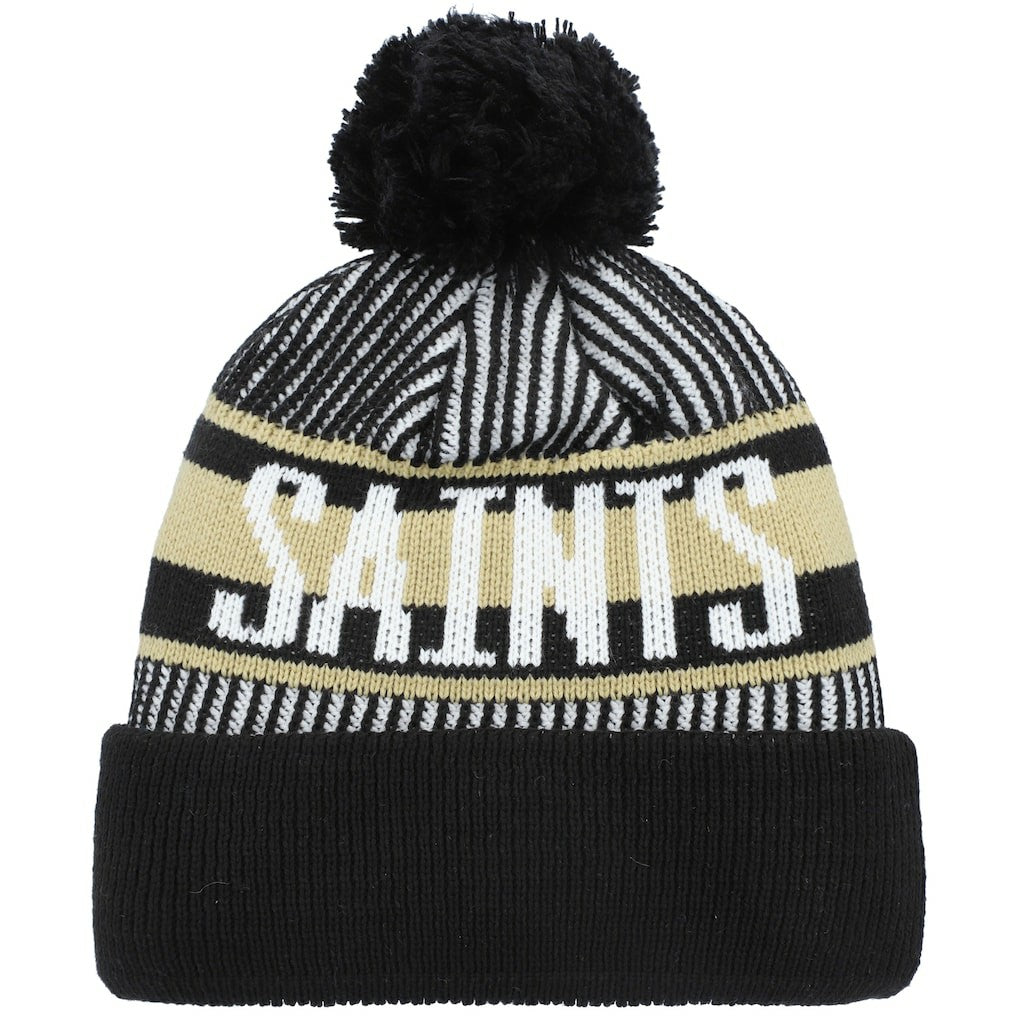New Orleans Saints New Era Youth Striped Cuffed Knit Hat with Pom - Black on sale