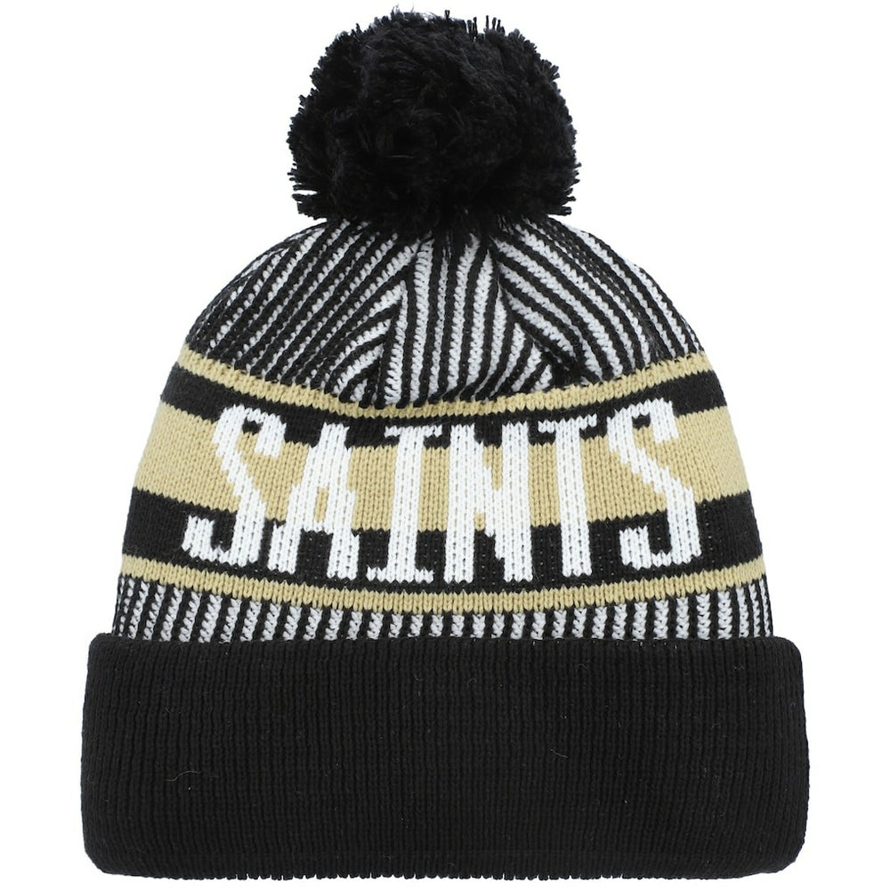 New Orleans Saints New Era Youth Striped Cuffed Knit Hat with Pom - Black on sale