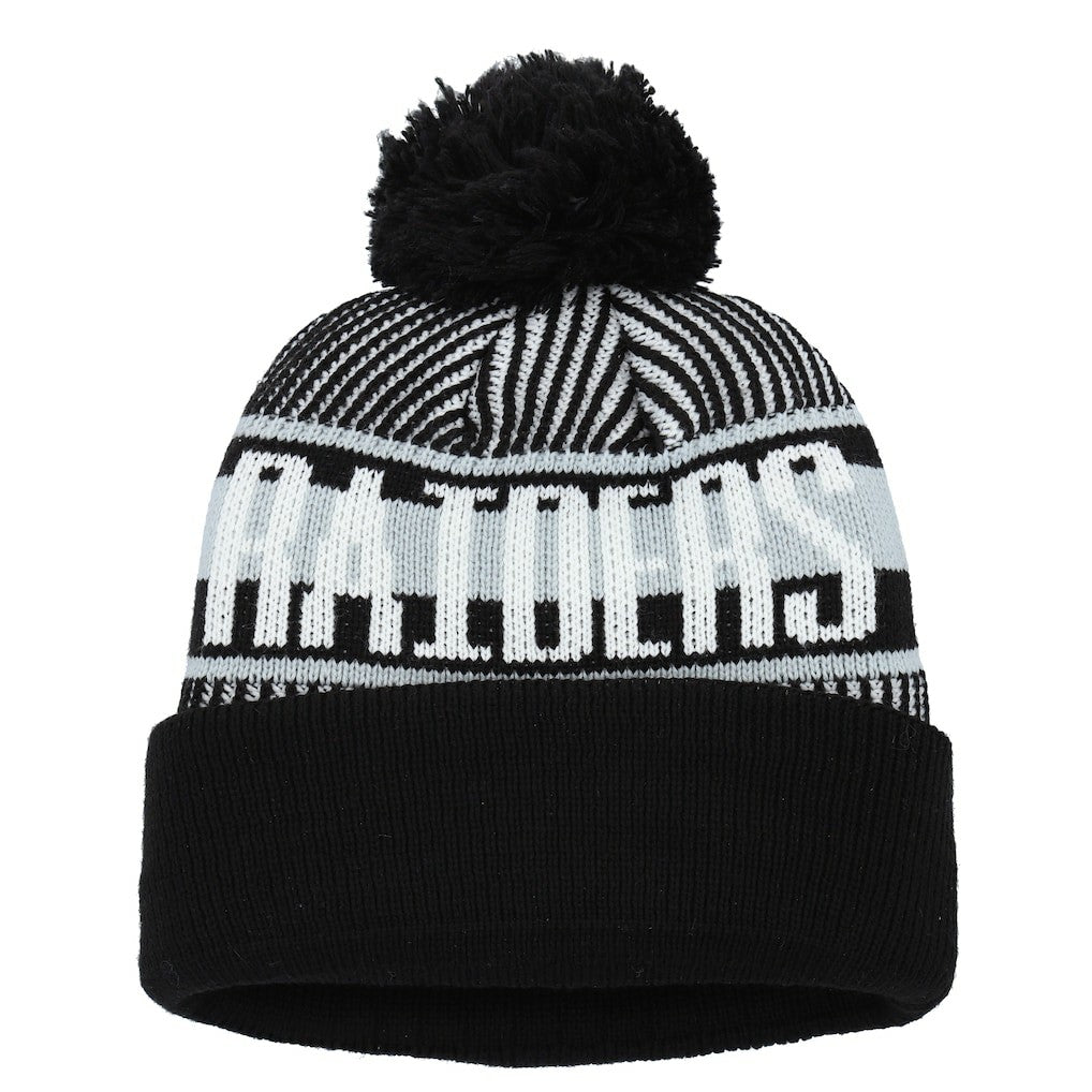 Las Vegas Raiders New Era Youth Striped Cuffed Knit Hat with Pom - Black sale