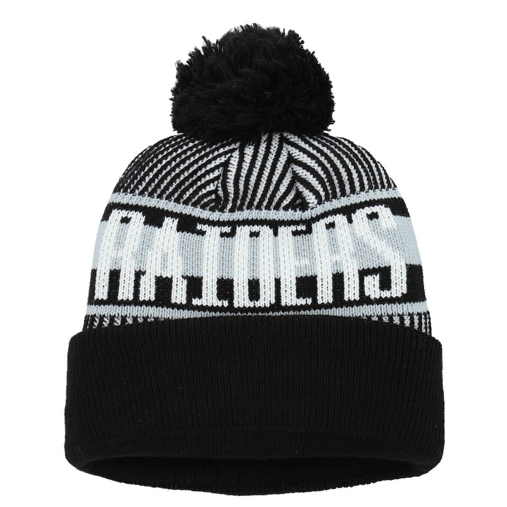 Las Vegas Raiders New Era Youth Striped Cuffed Knit Hat with Pom - Black sale