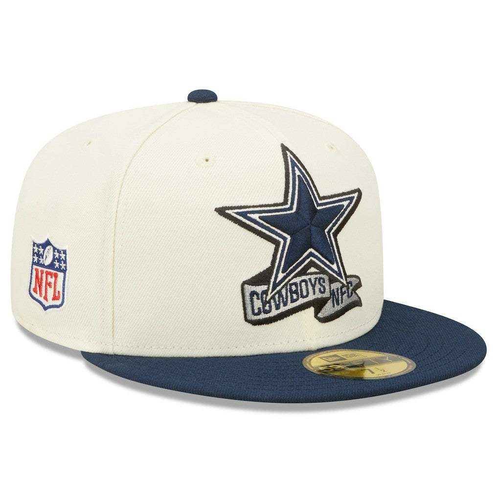 Dallas Cowboys New Era 2022 Sideline 59FIFTY Fitted Hat - Cream/Navy sale