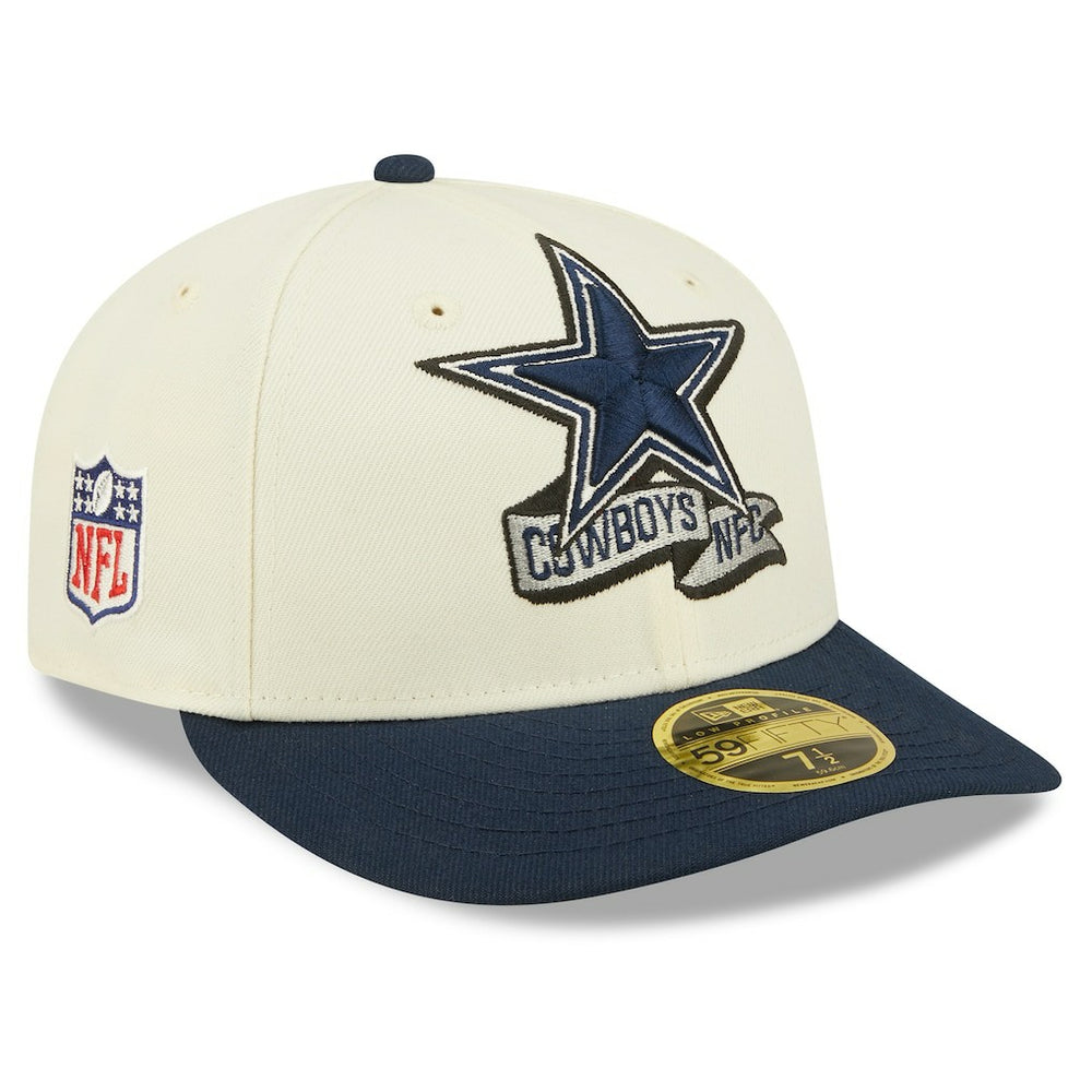 Dallas Cowboys New Era 2022 Sideline Low Profile 59FIFTY Fitted Hat - Cream/Navy online
