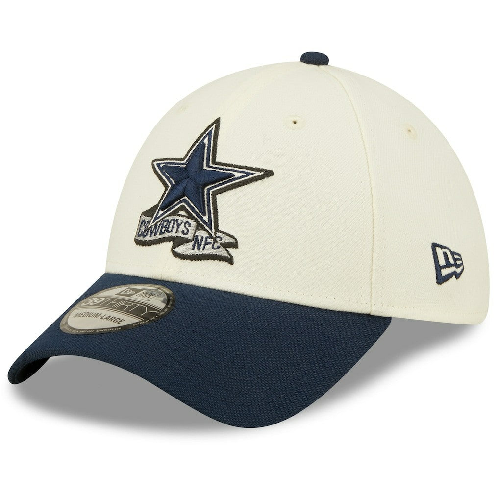 Dallas Cowboys New Era 2022 Sideline 39THIRTY 2-Tone Flex Hat - Cream/Navy sale