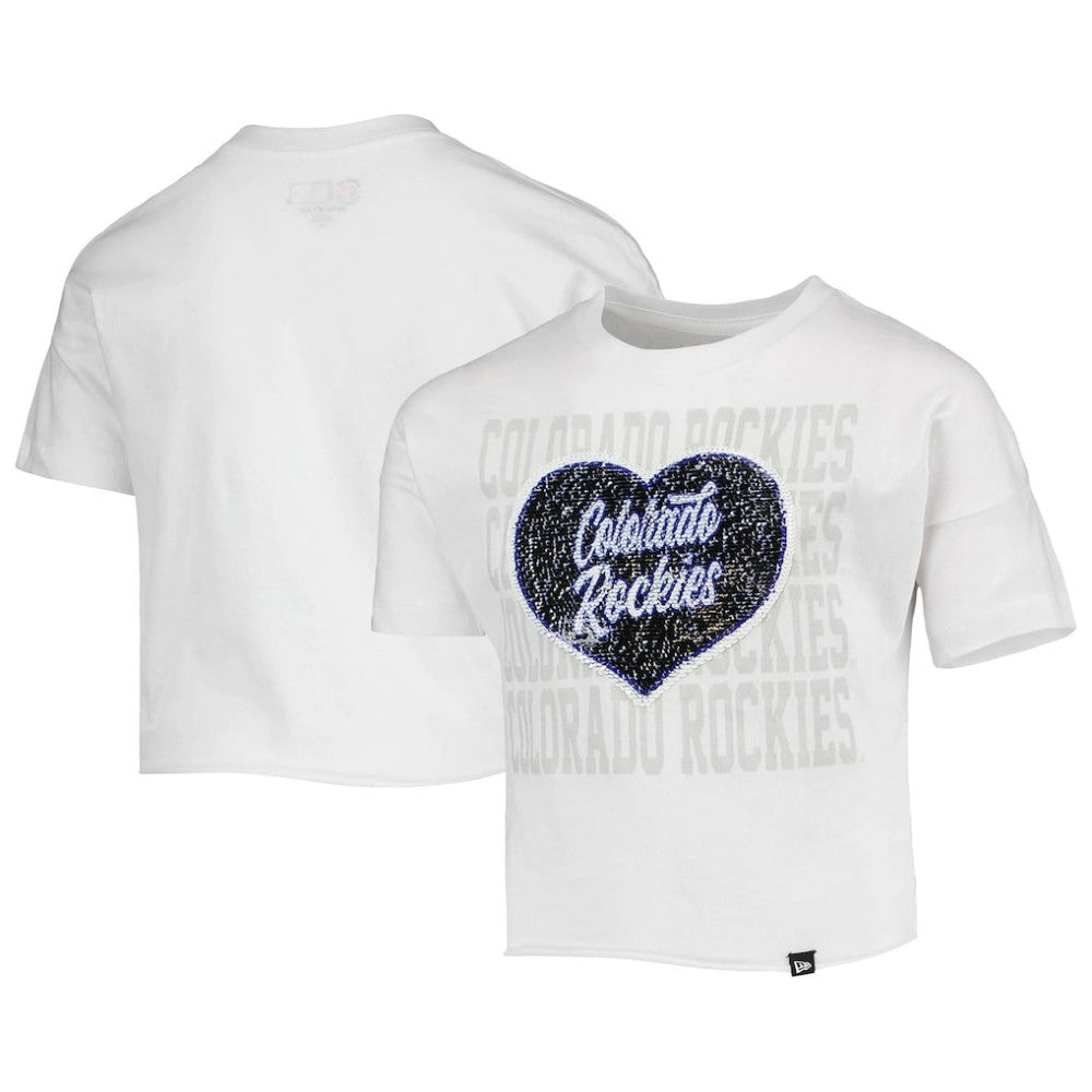 Colorado Rockies Girls Youth Flip Sequin Heart Crop Top - White | New Era