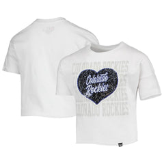 Colorado Rockies Girls Youth Flip Sequin Heart Crop Top - White | New Era