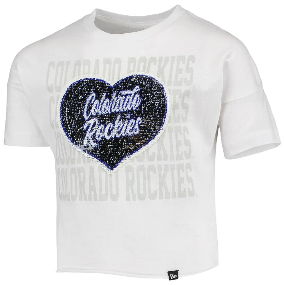 Colorado Rockies Girls Youth Flip Sequin Heart Crop Top - White | New Era