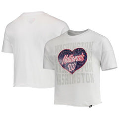 Washington Nationals Girls Youth Flip Sequin Heart Crop Top - White | New Era