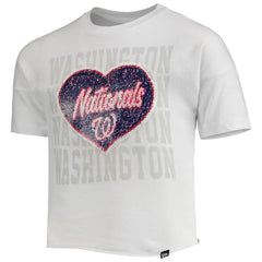 Washington Nationals Girls Youth Flip Sequin Heart Crop Top - White | New Era