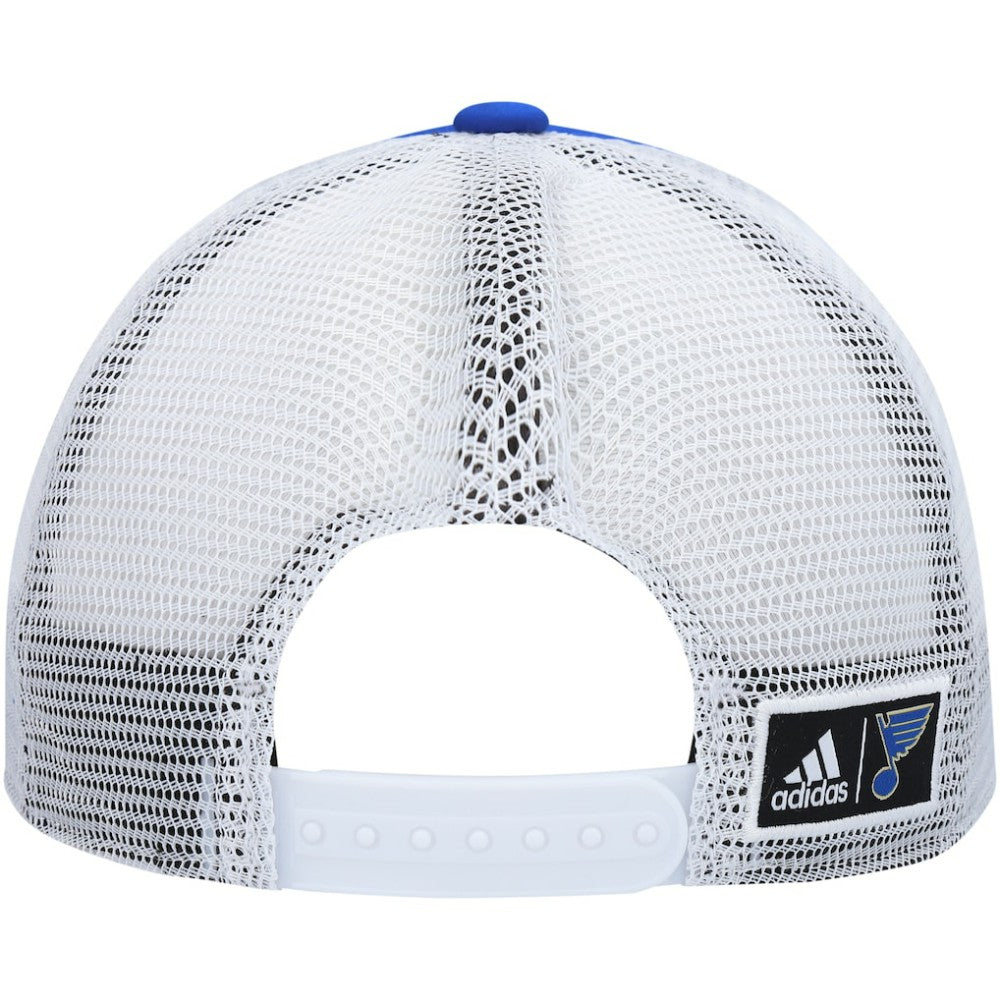 St. Louis Blues adidas Team Plate Trucker Snapback Hat Blue/White
