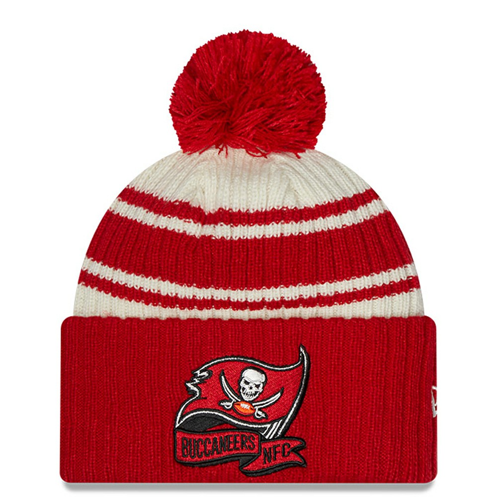 Tampa Bay Buccaneers New Era 2022 Sideline Sport Cuffed Pom Knit Hat - Cream/Red online