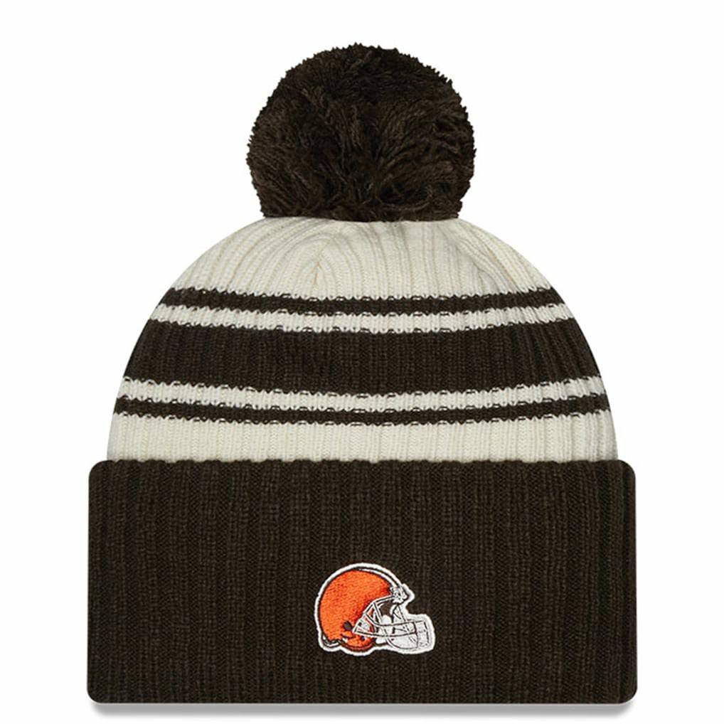 Cleveland Browns New Era 2022 Sideline Sport Cuffed Pom Knit Hat - Cream/Brown discount