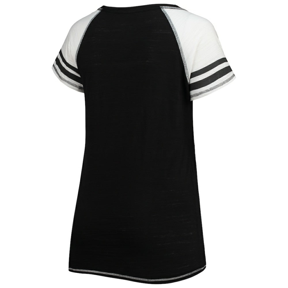 Miami Marlins Soft as a Grape Women's Curvy Color Block Tri-Blend Raglan V-Neck T-Shirt - Black