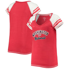 Washington Nationals Soft as a Grape Women's Curvy Color Block Tri-Blend Raglan V-Neck T-Shirt - Red