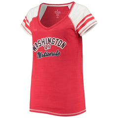 Washington Nationals Soft as a Grape Women's Curvy Color Block Tri-Blend Raglan V-Neck T-Shirt - Red