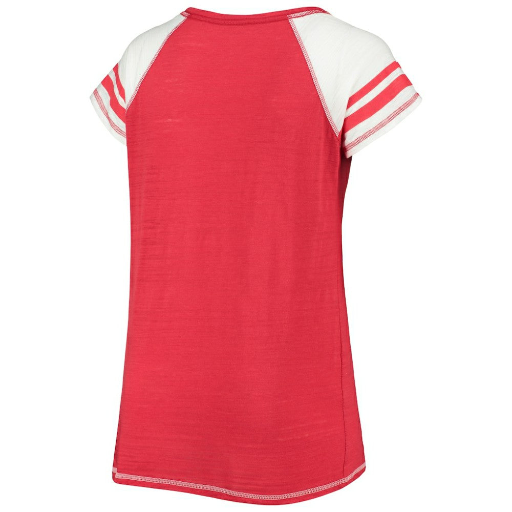 Washington Nationals Soft as a Grape Women's Curvy Color Block Tri-Blend Raglan V-Neck T-Shirt - Red
