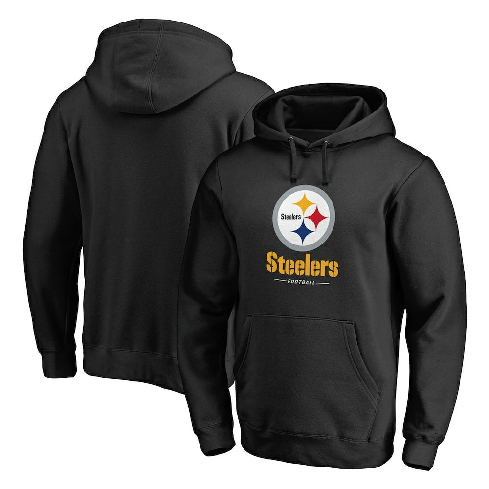 Pittsburgh Steelers Logo Team Lockup Fitted Pullover Hoodie - Black on sale