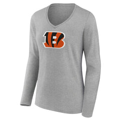 Cincinnati Bengals Women's Primary Team Logo Long Sleeve V-Neck T-Shirt - Heather Gray sale