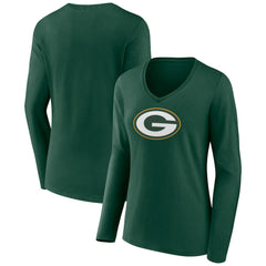 Green Bay Packers Women's Primary Team Logo Long Sleeve V-Neck T-Shirt - Green cheap