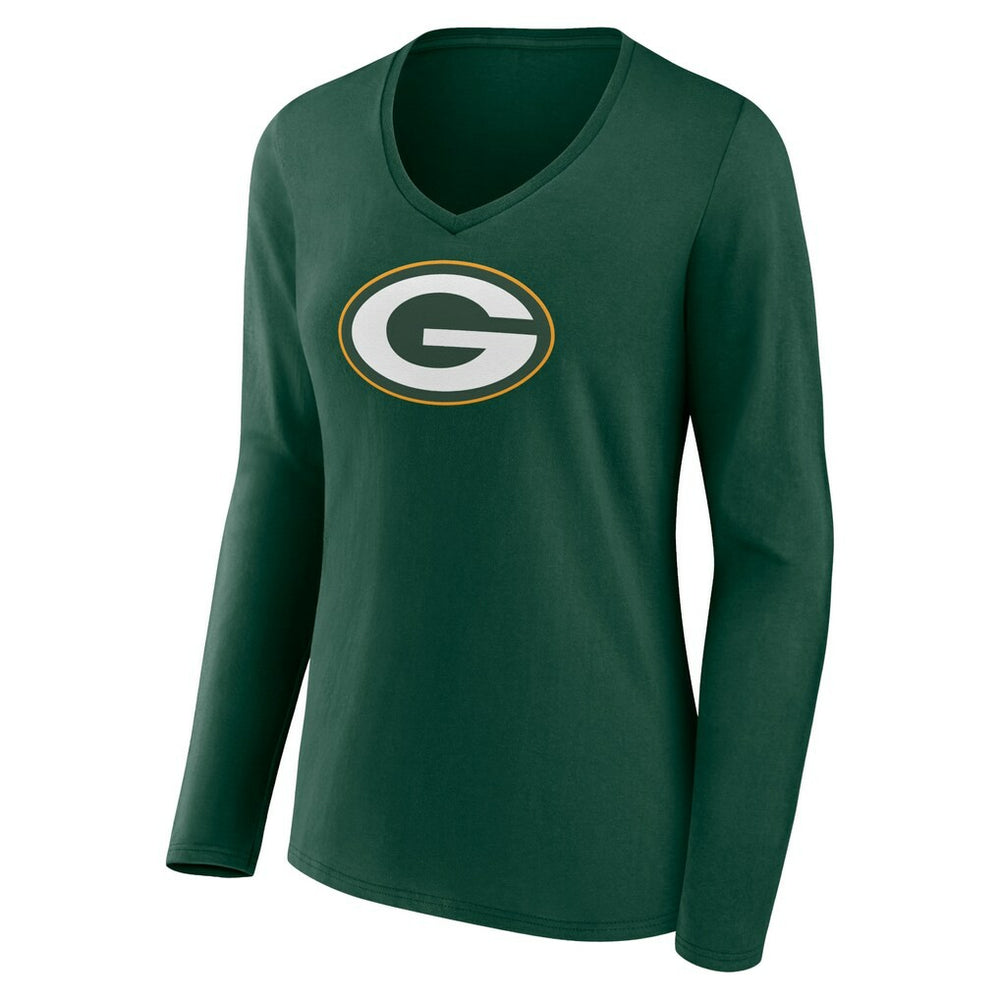Green Bay Packers Women's Primary Team Logo Long Sleeve V-Neck T-Shirt - Green cheap