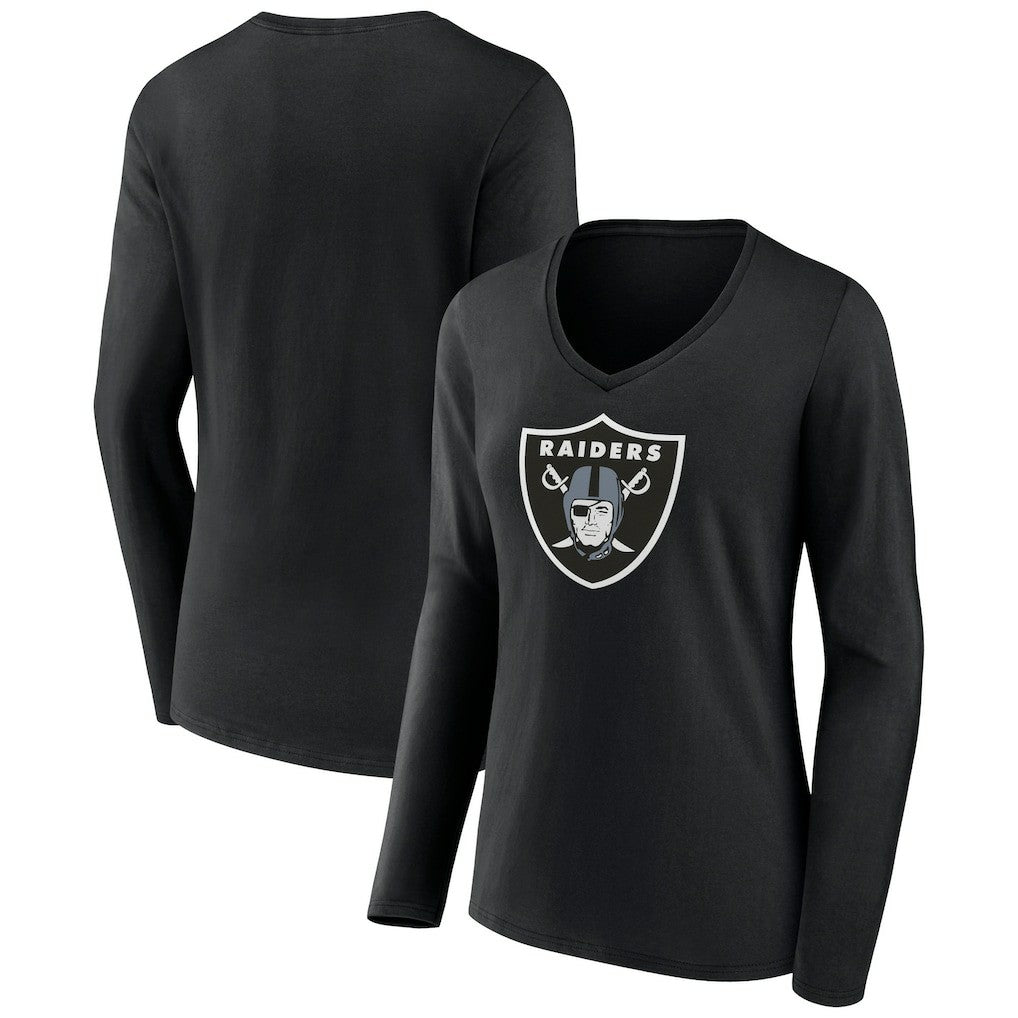 Las Vegas Raiders Women's Primary Team Logo Long Sleeve V-Neck T-Shirt - Black discount