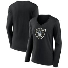 Las Vegas Raiders Women's Primary Team Logo Long Sleeve V-Neck T-Shirt - Black discount