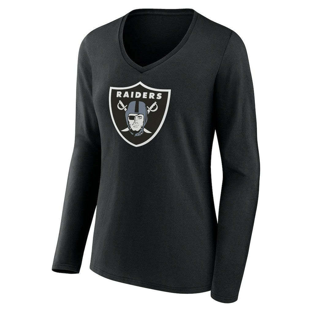 Las Vegas Raiders Women's Primary Team Logo Long Sleeve V-Neck T-Shirt - Black discount
