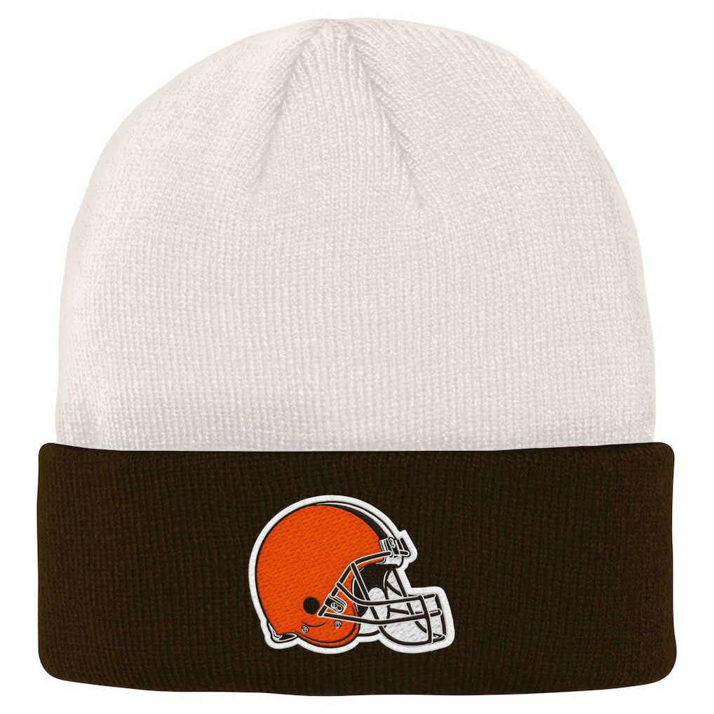 Cleveland Browns Youth Bone Cuffed Knit Hat - Cream/Brown sale