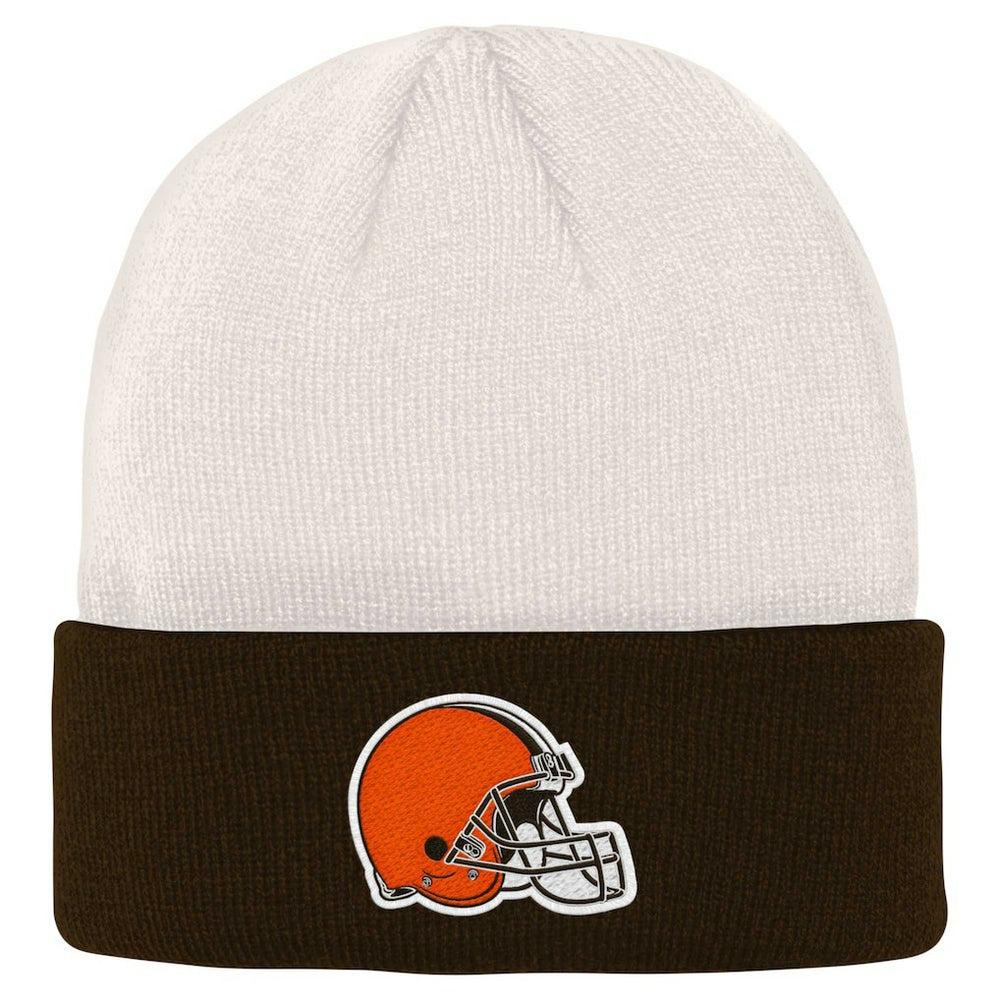 Cleveland Browns Youth Bone Cuffed Knit Hat - Cream/Brown sale