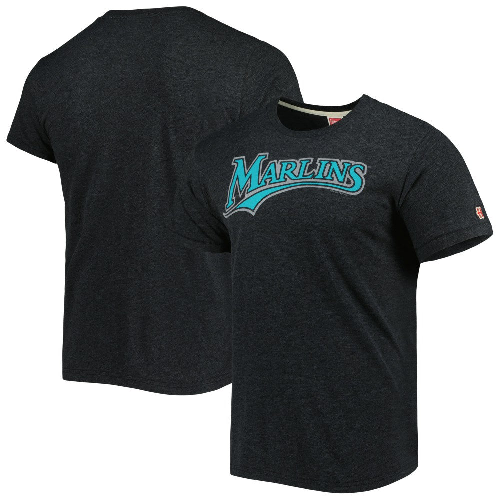Miami Marlins Homage Hand-Drawn Logo Tri-Blend T-Shirt - Charcoal