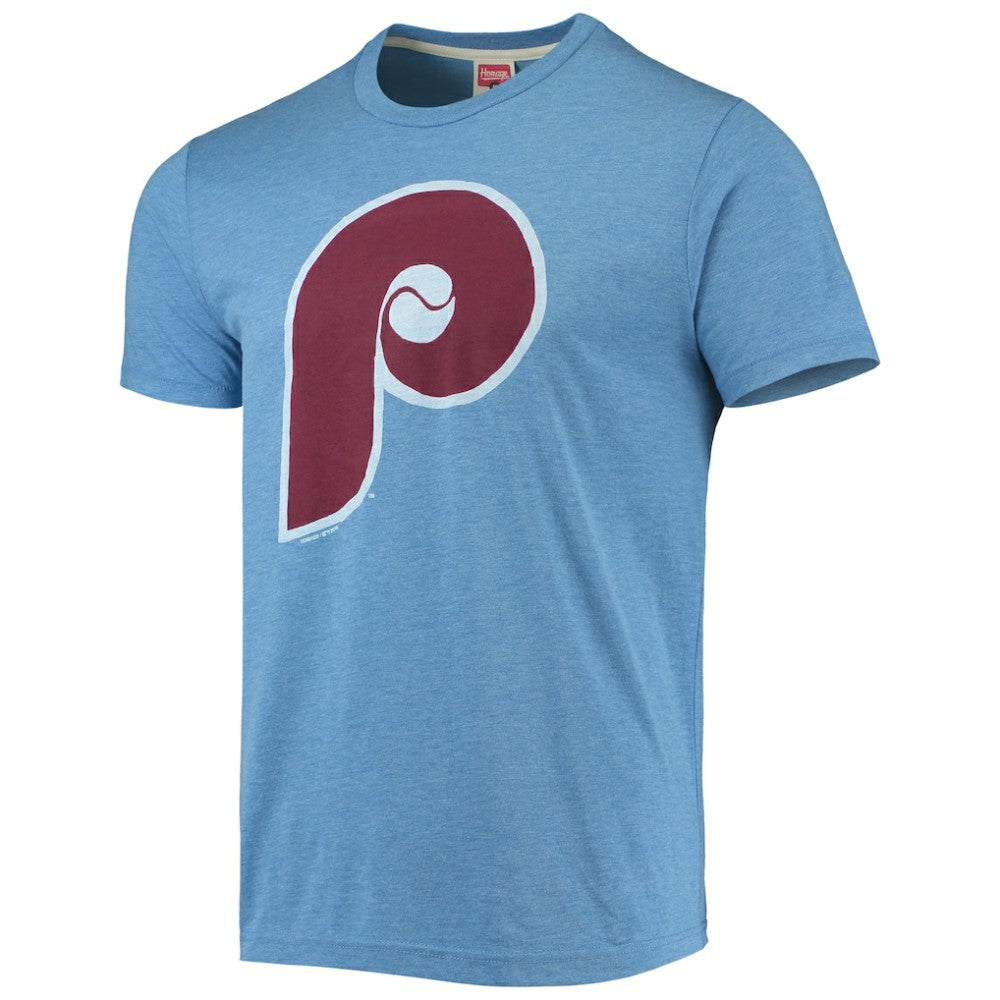 Philadelphia Phillies Homage Hand-Drawn Logo Tri-Blend T-Shirt - Light Blue