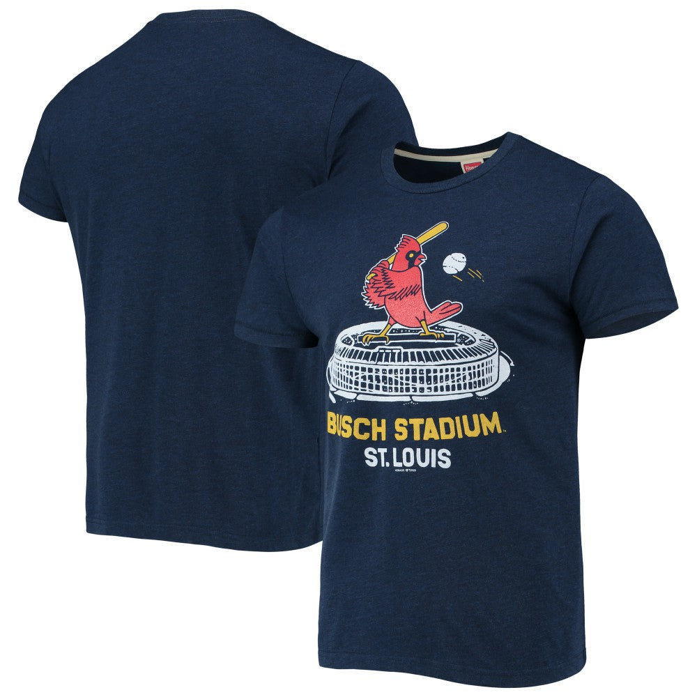St. Louis Cardinals Homage Busch Stadium Tri-Blend T-Shirt - Navy