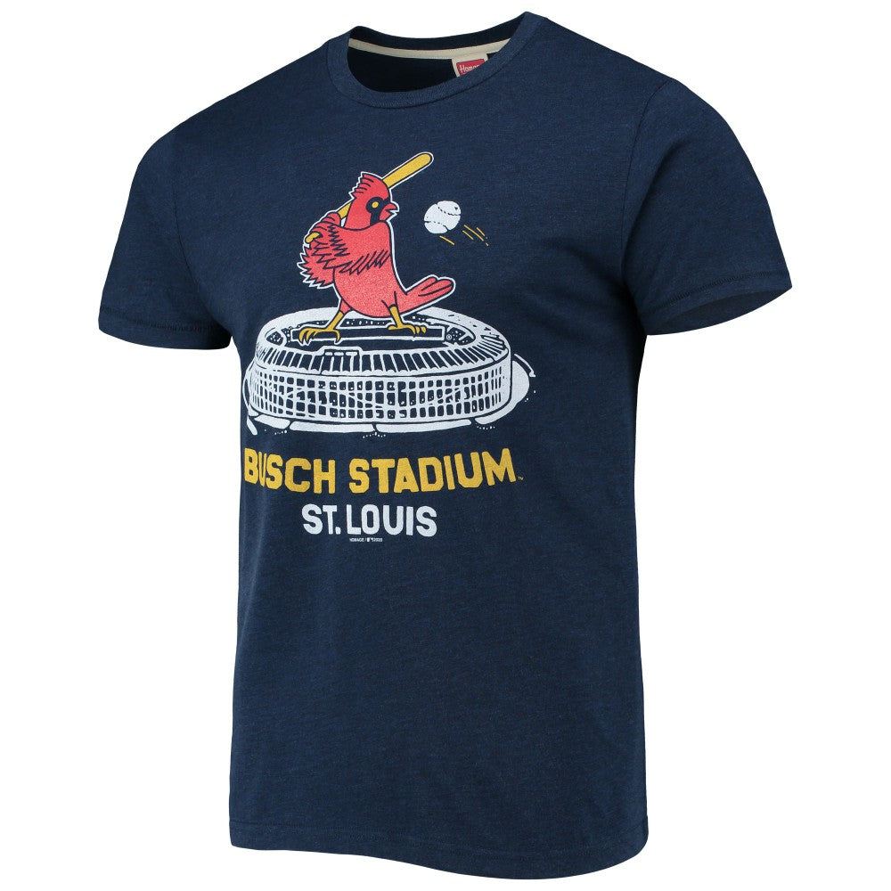 St. Louis Cardinals Homage Busch Stadium Tri-Blend T-Shirt - Navy