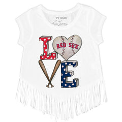Boston Red Sox Tiny Turnip Girls Youth Baseball Love Fringe T-Shirt - White