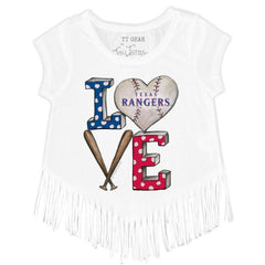 Texas Rangers Tiny Turnip Girls Youth Baseball Love Fringe T-Shirt - White