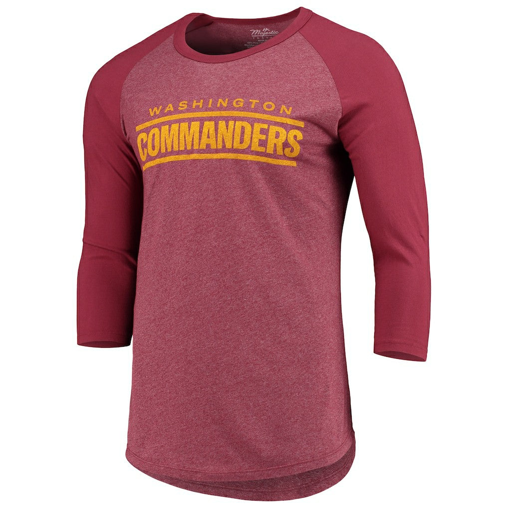 Washington Commanders Majestic Threads Wordmark 3/4-Sleeve Raglan Tri-Blend T-Shirt - Burgundy on sale
